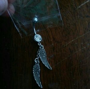 Angel wing dangle belly button ring